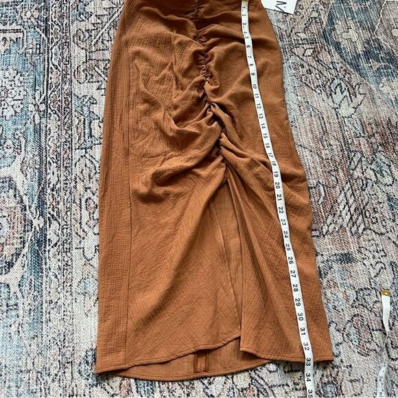 ZARA Terracotta Brown Ruched Midi Cut Out Tie Back Dress Size M NWT Rust - Picture 7 of 12